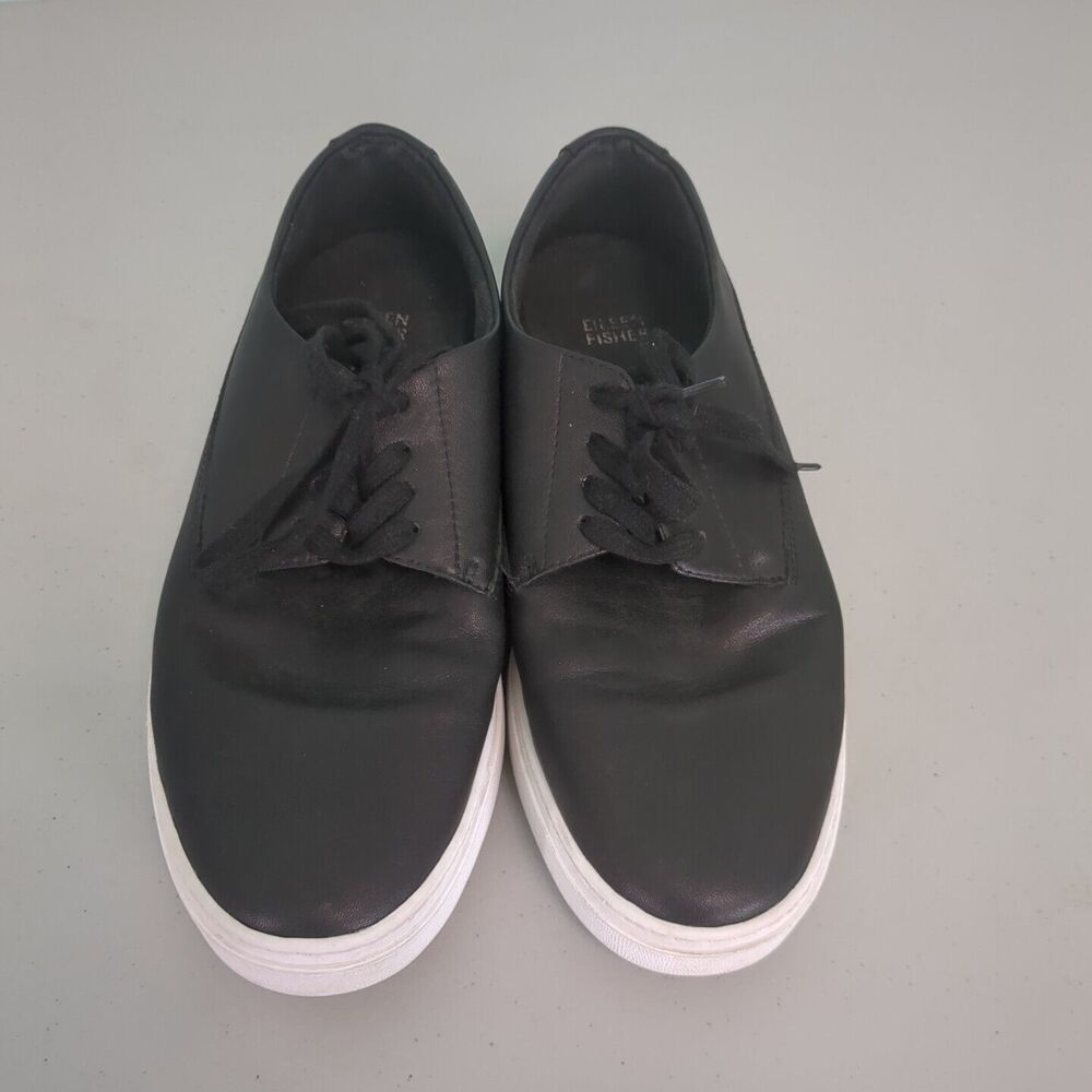 EILEEN FISHER Penni Black Leather Platform Sneaker Size 9.5 Shoes